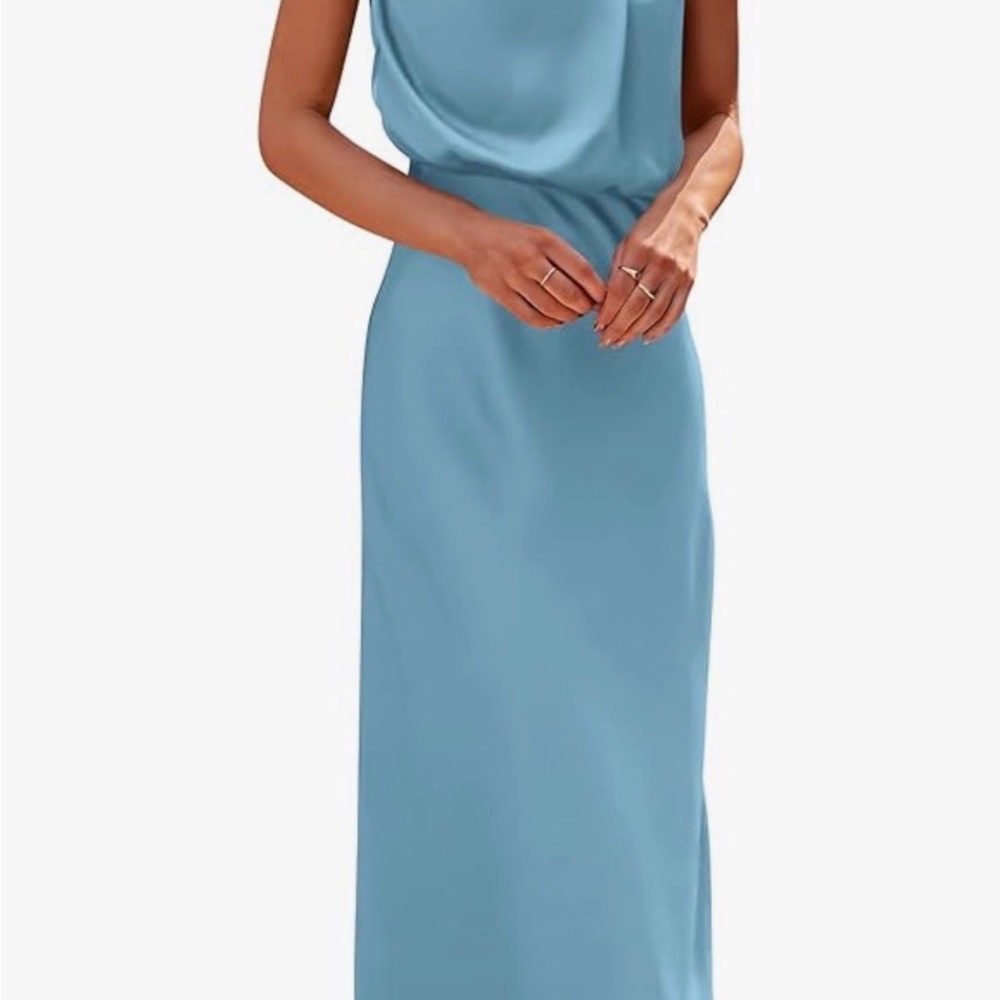 PrettyGarden Blue MockNeck Sleeveless Maxi Dress